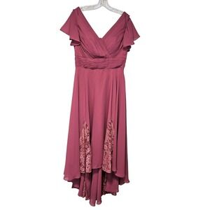 Babydoll Fairy Corset Back Mauve Hi-Lo Dress 12 Cottagecore Romantic Chiffon